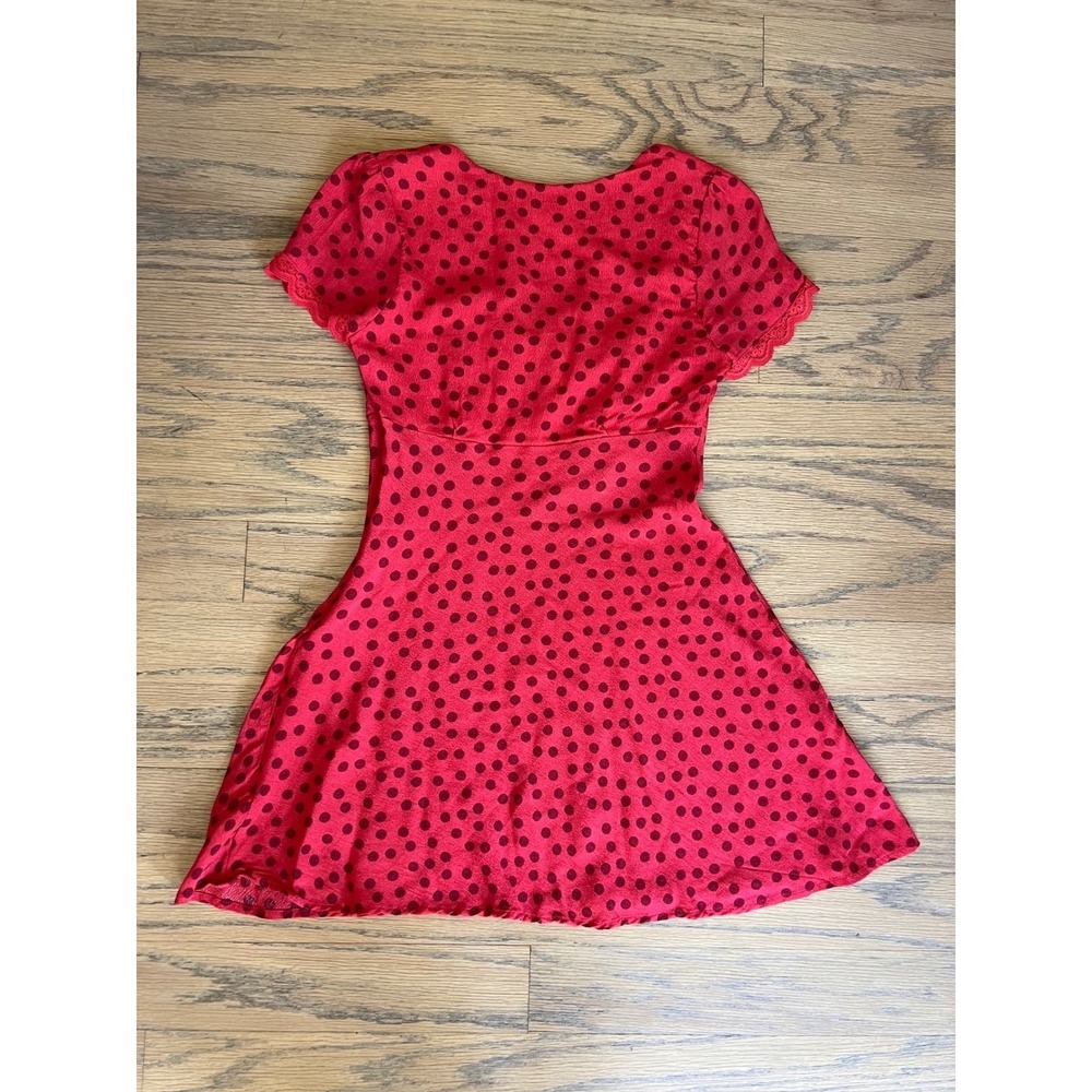 Kimchi Blue Red Polka Dot Milkmaid Mini Dress Short Sleeve OB2144183 Small - Picture 4 of 15